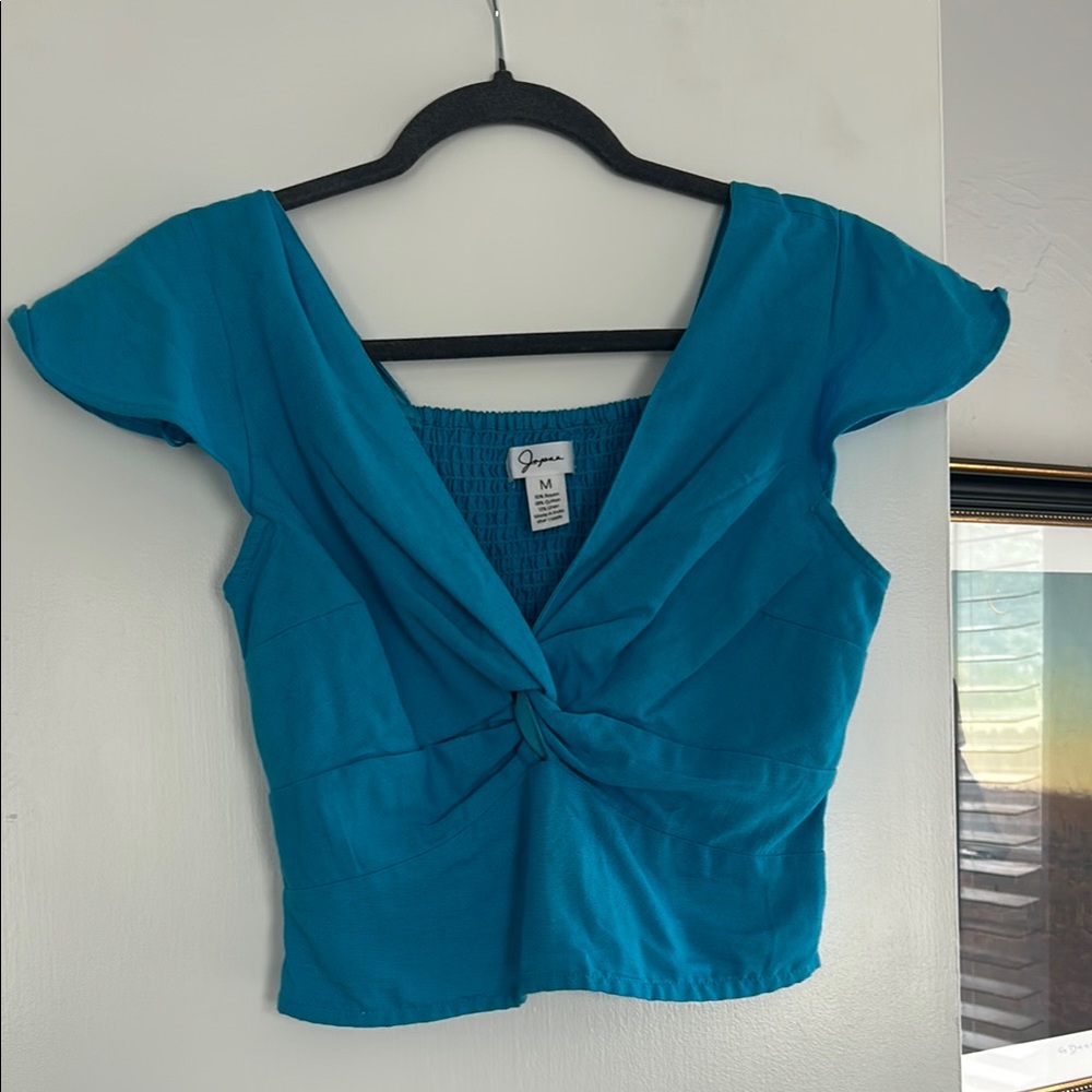 Women's Linen Blue Twist-Front Top